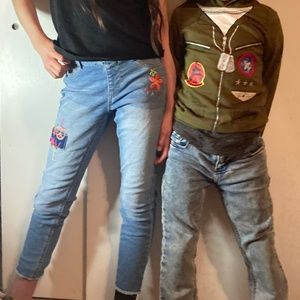 Girl 10 blue Jean Flower Floral Love patch frayed ankle